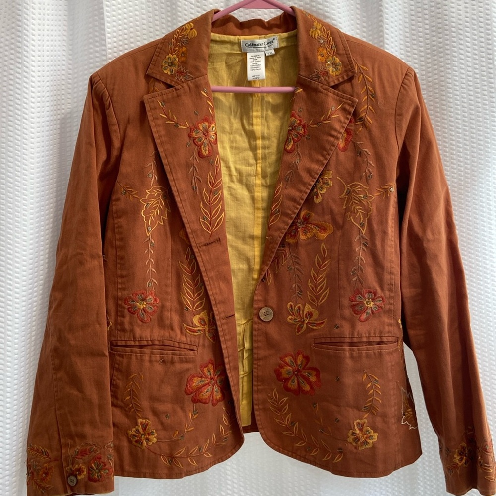 Coldwater Creek denim jacket. Women’s Petit XL. Lined burnt orange.